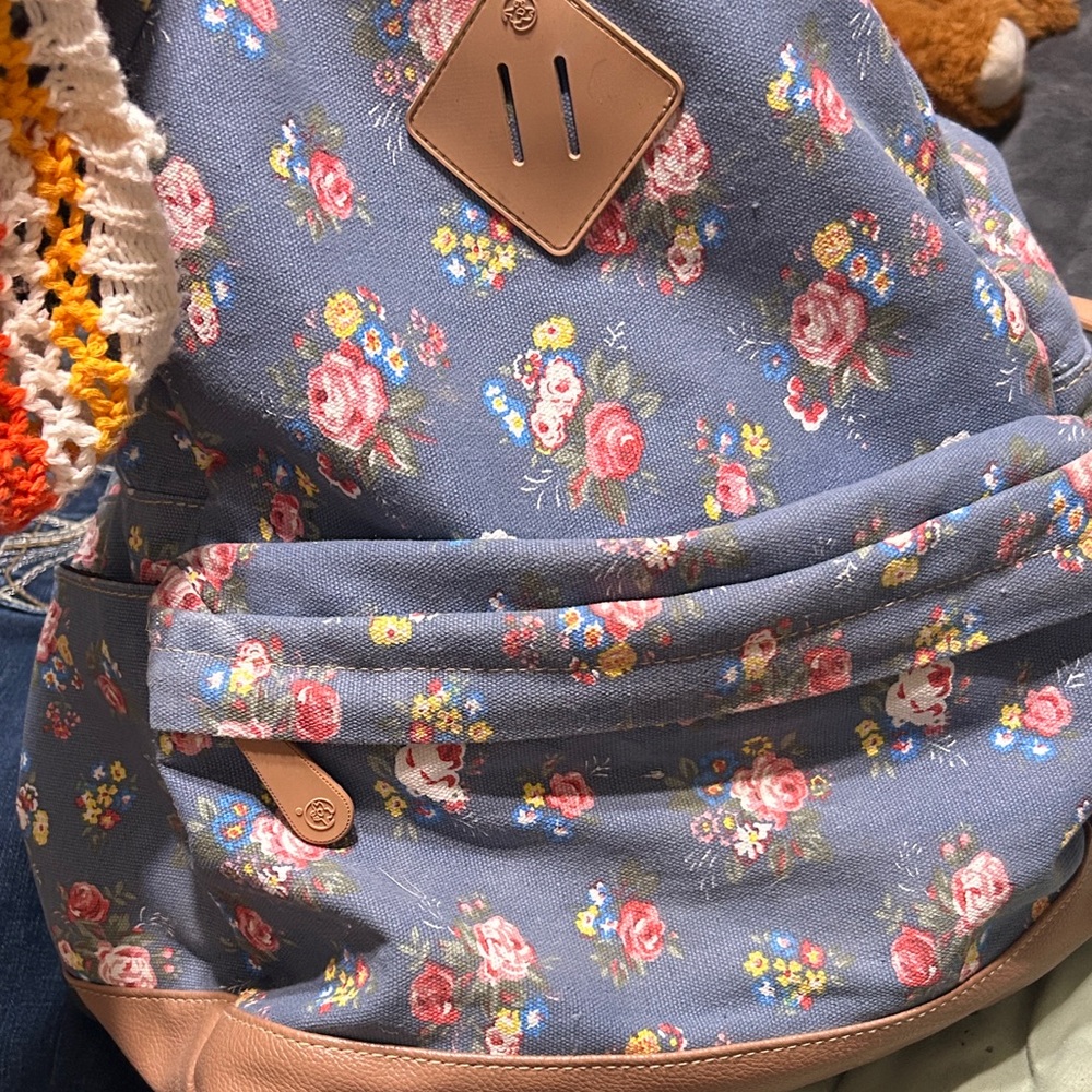 Source Unknown Floral Patterned Backpack In Blue … - image 6